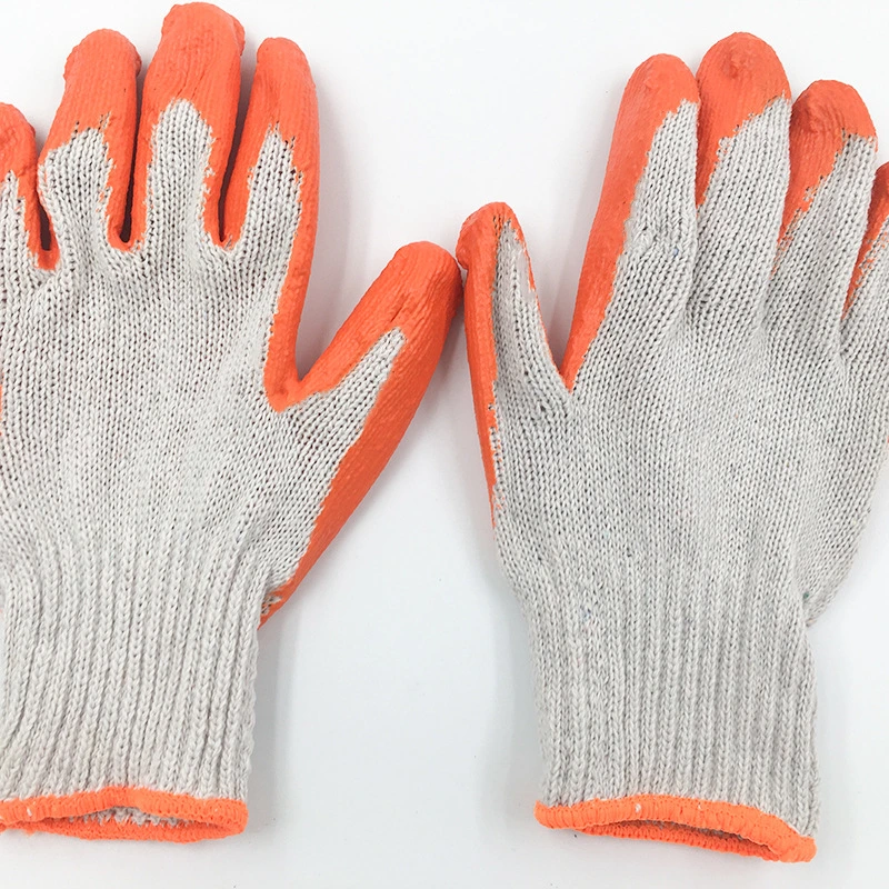 Orange Latex Rubber Palm Smooth Coated Natural White Cotton Liner Work Safety Gloves